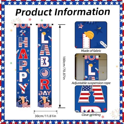Labor Day Decorations Outdoor - 2 Pcs Happy Patriotic Door Banner