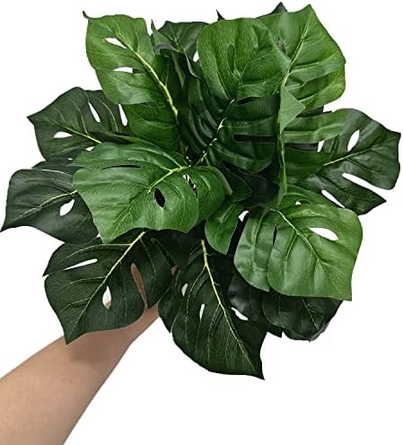 PASYOU Artificial Plants Fake Tropical Monstera Shrubs Decoration Faux Turtle Palm Leaves Stems Bushes Plant for Outdoor Indoor Greenery Garden Party Wedding Office DIY Floral Arrangement Decor 2 Pack