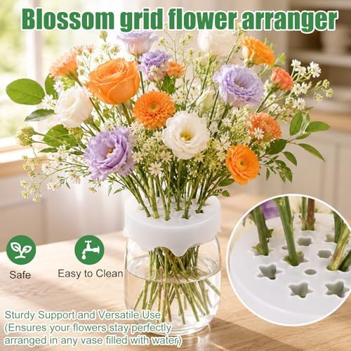 Sinbana 2pcs Clear Silicone Flower Grid, 8x4cm/3.15x1.57in Flexible Flower Arranger Grid Reusable & Waterproof Floral Stem Holder for Vase DIY Arrangements Home Wedding Party Decoration
