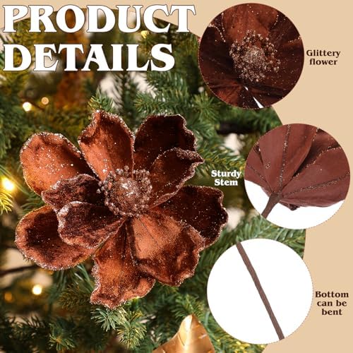 12 Pcs Christmas Magnolia Picks Set Magnolia Flower Leaves, Brown