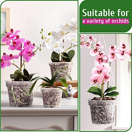 REMIAWY Orchid Pot, 9 Pack Orchid Pots with Holes, 3 Each of 4.8, 5.7 and 6.4 Inch Clear Flower Planter for Repotting, Plastic Slotted Nursery Planters Indoor Outdoor