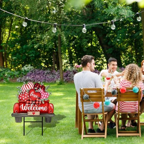 JarThenaAMCS Valentine' s Day Metal Garden Stake Welcome Yard Sign Red Love Heart Truck Decorative Lawn Sign for Wedding Anniversary Home Outside Lawn Porch Walkway Decor