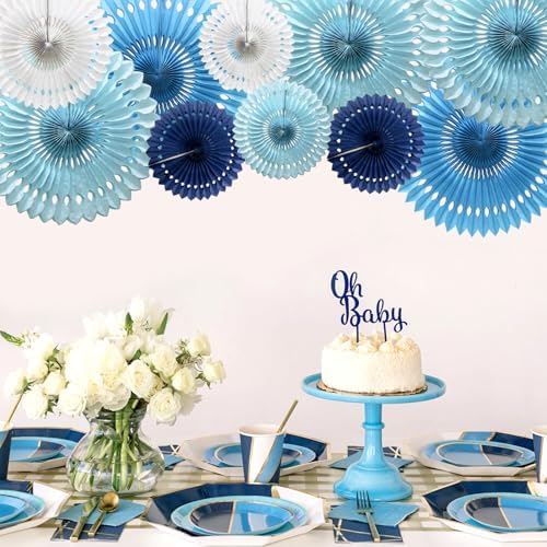 Blue Honeycomb Paper Fan Decorations Royal Blue Hanging Decor 10Pcs