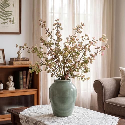 Suncalla 6 Pcs Faux Dusty Plum Berry Stem Fall Decor, Pink Green, 35 Inch