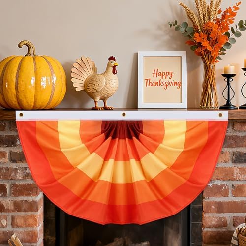 Augshy 4Pcs Fall Bunting Fan Flags, Thanksgiving Orange Yellow Brown Banner