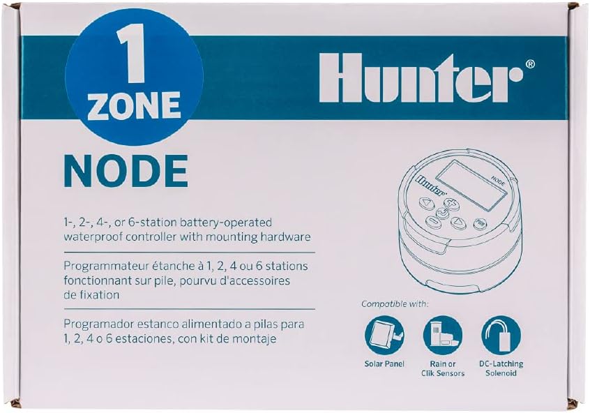 Hunter NODE-100 Battery Sprinkler Timer, 1 Zone Controller with Solenoid