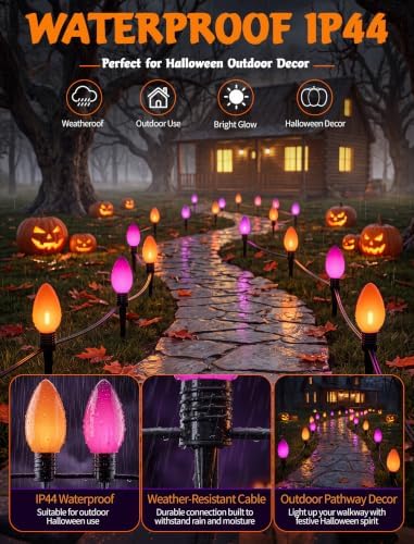 Halloween C9 Oversized Pathway Lights, 4 Pack LED Purple/Orange Stakes
