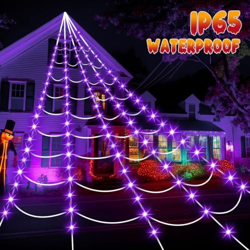Halloween Decorations Spider Web Lights, 250 LED 16.4Ft Light Up Spider Web