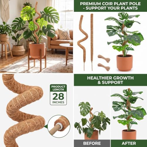 2-Pack Stackable Bendable Moss Pole, Rust-Free Aluminum Core for Monstera