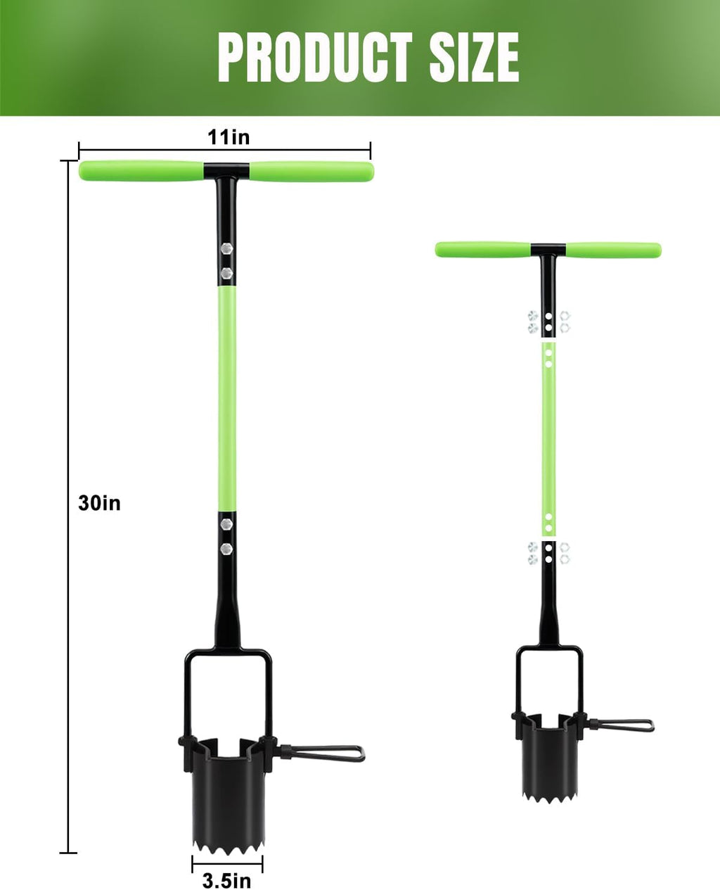 30in Long Handle Bulb Planter Tool, 5 in 1 Lawn Tool with Serrated Base | Sod cutter, Grass plugger, Weeding &