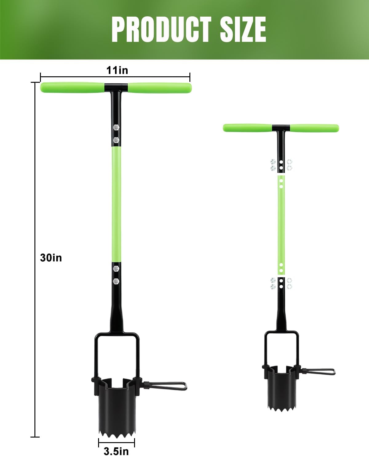 30in Long Handle Bulb Planter Tool, 5 in 1 Lawn Tool with Serrated Base | Sod cutter, Grass plugger, Weeding &
