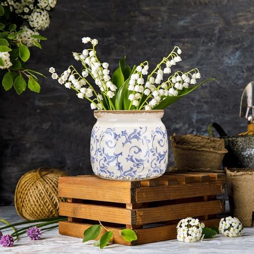 Vintage Planter Large Ceramic Plants Pot Blue Chinoiserie Pot