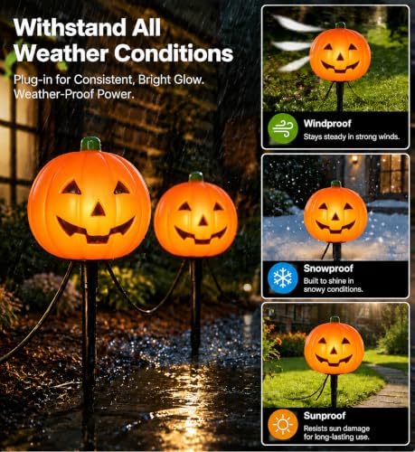 10.5FT Halloween Pumpkin Pathway Lights, 5PK C7 LED Pumpkin Stakes Lights