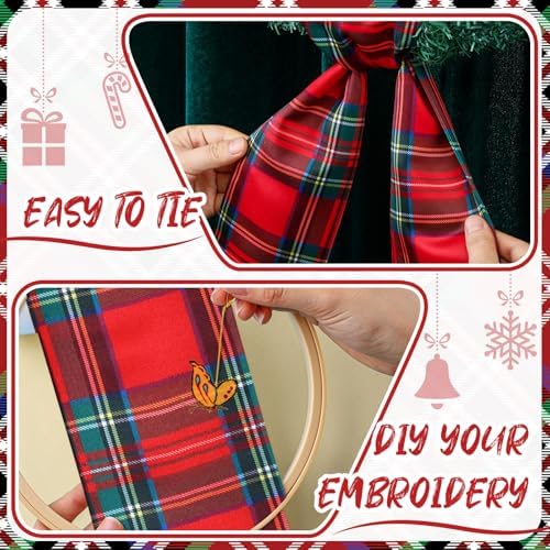 VitalCozy Christmas Wreath Sash for Front Door Red and Green Buffalo Check