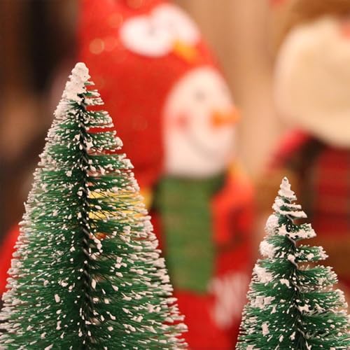 Desktop Miniature Christmas Trees Mini Pine Tree 4pcs with Snow and Wood Base for Xmas Holiday Party Home Tabletop Decor (4pcs)