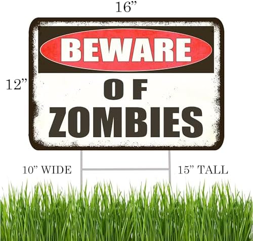 Large Beware of Zombies Danger Keep Out Halloween Yard Sign Home Outdoor Lawn Decoration With Stakes Scary Spooky Decor 17x13 Inches (Zombies)