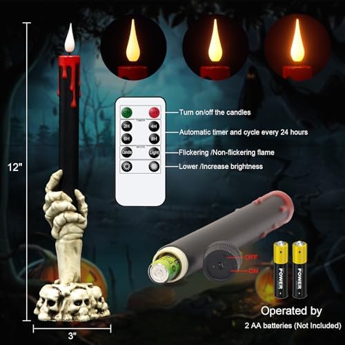 Eldnacele Halloween Black Flameless Taper Candles with Remote and Timer