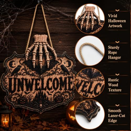 Halloween Decorations - Gothic Unwelcome Wooden Sign for Front Door
