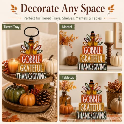 4Pcs Thanksgiving Table Decoration Thanksgiving Wooden Turkey Sign