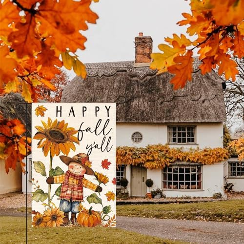 AVOIN colorlife Fall Scarecrow Garden Flag 12x18 Inch for Outside