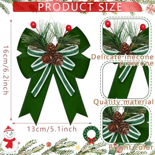 Moucuny 6 Pcs Christmas Velvet Bows Decoration Sage Green 5 x 6 Inch