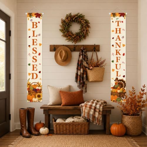 Thankful Blessed Porch Banner for Thanksgiving Decorations