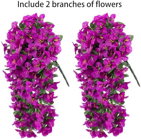Faux Bougainvillea Artificial Flowers Plants for Outdoors Outside Decoration, 2 pcs Purple Fake Flowers UV Resistant Look Real Silk Long Trailing Vines for Front Door Porch Planter Urn Patio Garden