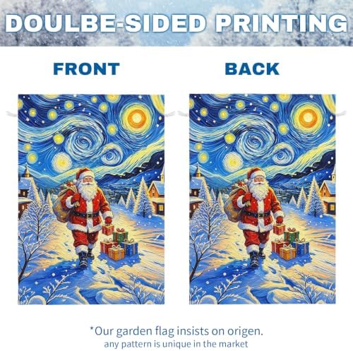 Christmas House Flag Santa Claus Winter Village Xmas Garden Flag Snowy Merry Christmas Night Starry Sky Van Gogh Yard Banner Double Sided for Farmhouse Seasonal Porch Decor 28 x 40 Inch