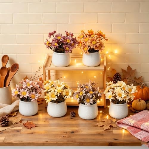 6PCS Artificial Sunflower with Large Ceramic Pot – Fall Floral Arrangement