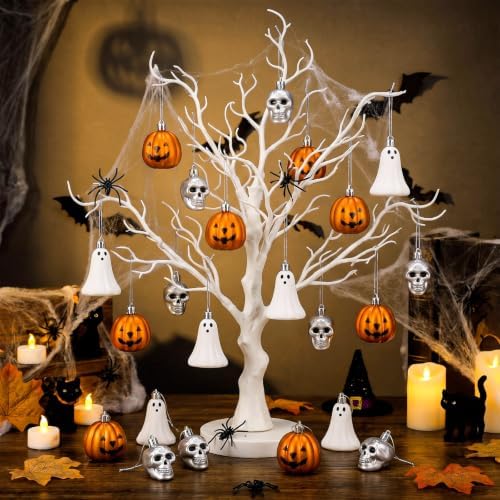Chunful 24 Pcs Halloween Hanging Tree Ornaments, Ghost Skull Pumpkin