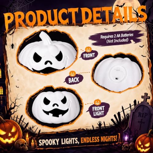 Tujoe 6 Pcs Halloween Pumpkin Lantern Set Light up LED,White