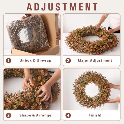 32" Large Fake Eucalyptus Fall Wreath for Front Door Decor(Orange-Green)