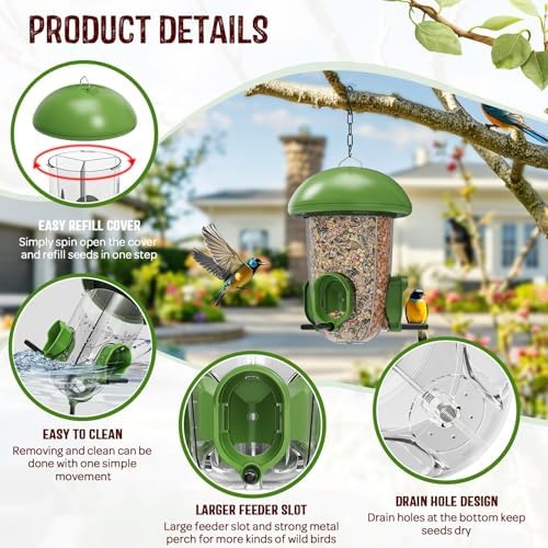 LONA Bird Feeder with 3 Compartments, Dome Bird Feeder for Outdoors, Plus