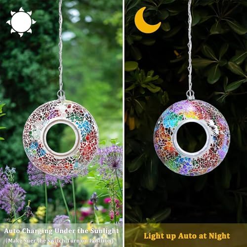Yinns Solar Mosaic Bird Feeder, Fly Through Bird Feeders for Garden Decor