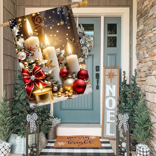 Christmas Candles House Flags 28x40 Double Sided, Winter Large Garden Flags Garden Outside Decor, Xmas Holiday Yard Flag Outdoor Seasonal Decorations for Home