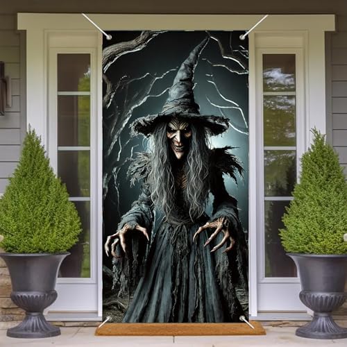 BlissYard Halloween Door Banner Witch Haunted House 35x71 Inch Polyester