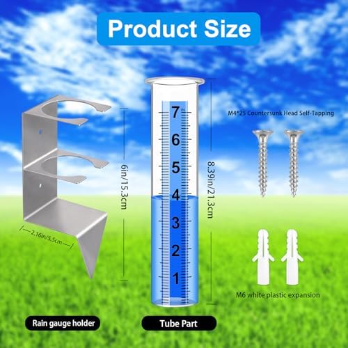Rain Gauge Outdoor, 7" Capacity Large Rain Gauge Outdoors (Silver)