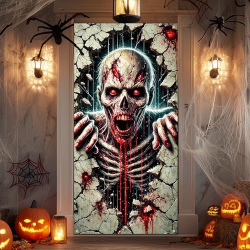 IVN Halloween Cracked Wall Skeleton Door Cover Decorations 35x71 Inch