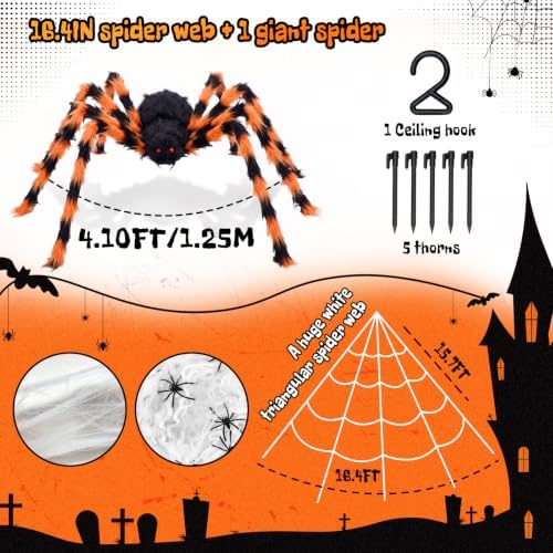 Halloween Decorations Outdoor Spider Webs:1Pcs Giant Spiders-Outdoor Use