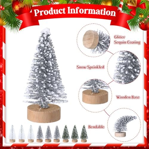 Sumind 72 Pcs Mini Christmas Trees Bottle Brush Sisal,White, Silver, Green