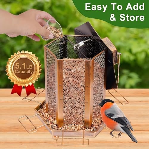 Lantern-Shaped Metal Bird Feeder for Outdoor Hanging, 5.1LB Large Capacity, Garden Decoration - Attracts Wild Birds, Durable Outdoor Bird Feeding Station for Garden Yard Outside Backyard