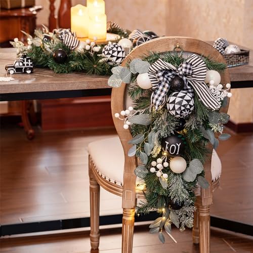 Valery Madelyn 24'' Christmas Teardrop Swag Outdoor Decoration Black White