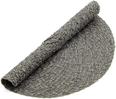 SHACOS Round Braided Placemats Set of 6 Thick Woven Placemats Washable 15 inch Circle Place Mats Non Slip Table Mats for Dining Table, Gray White