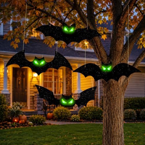 4PCS Lighted Halloween Hanging Bats for Yard Outdoor Decoration