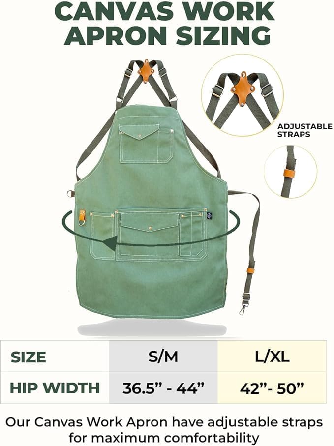 FARMER'S DEFENSE Canvas Gardening Apron with Durable Pockets - Unisex Heavy Duty Apron/Adjustable Straps - Garden, Paint