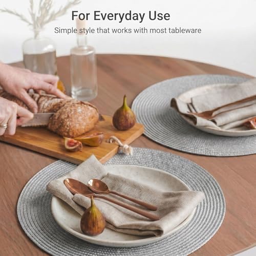 FunWheat Round Braided Placemats Set of 8 Place Mats for Dining Table Woven Washable Non-Slip Table Mats 15 Inch(Grey,8pcs)