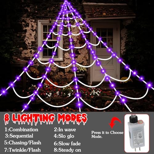 Halloween Decorations Outdoor Spider Web: Giant Light Up Spider Webs Decor