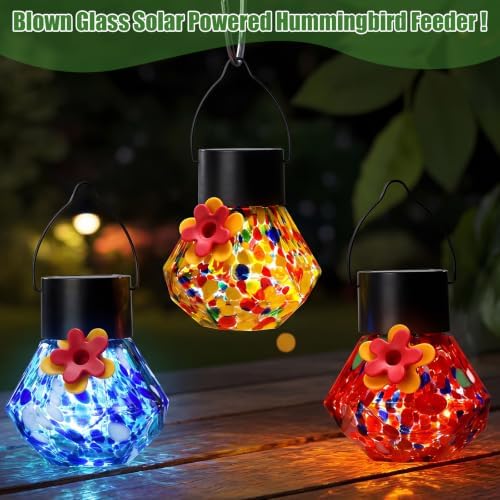 Nuogo 3 Pcs Blown Glass Hummingbird Feeder Gift Solar LED, Color D, Novel