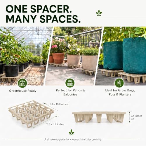 Plant Riser – Pot Spacer for Grow Bags, Planters & Containers – UV-Resistant Drainage Tray for Airflow, Root Health & Cleaner Surfaces (Standard White, 5 Pack)
