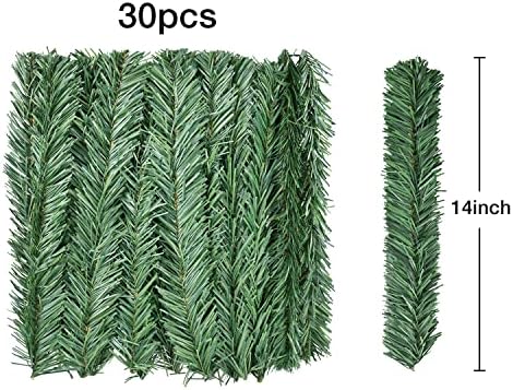 Lvydec 30 Pieces Christmas Garland Ties, 14" Artificial Pine Needles Flexible Christmas Pine Garland Wired Garland Ties Greenery Stems for Christmas Decoration Craft Gift Wrapping